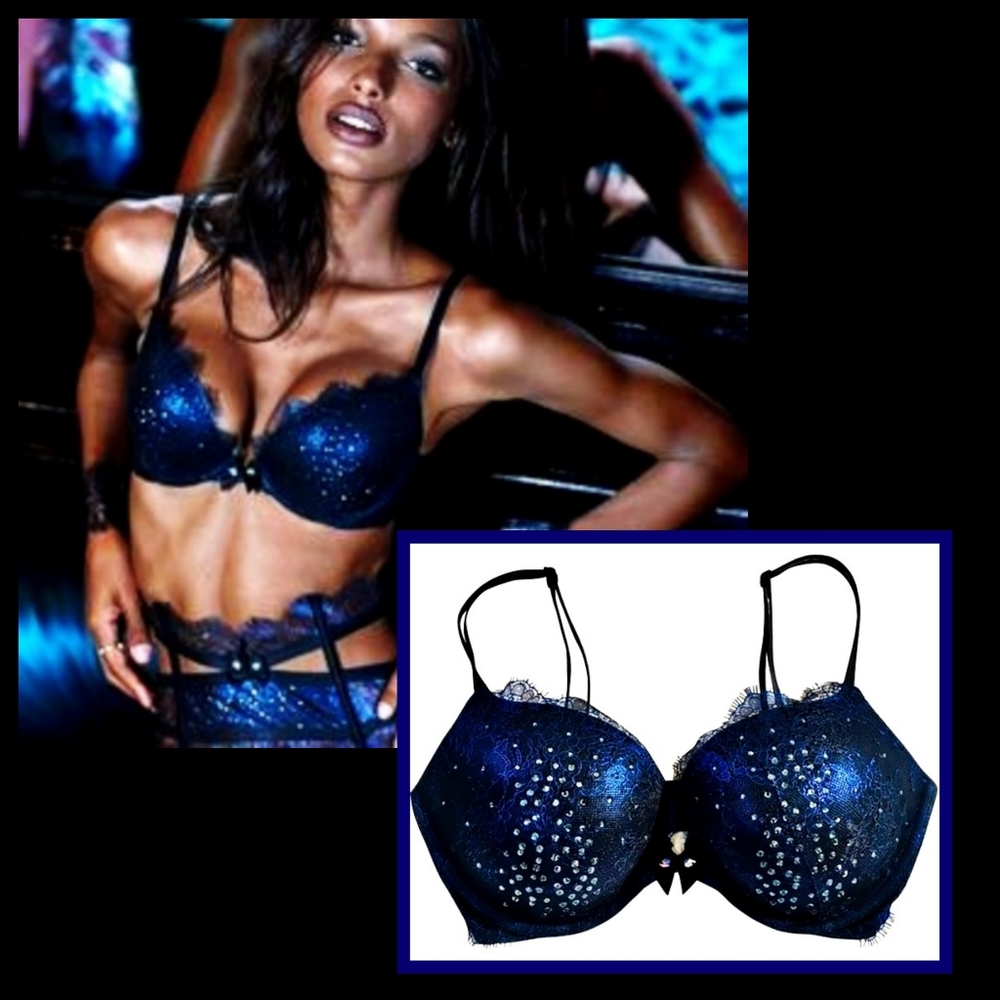 LIKE NEW 36C Dream Angels Very Sexy Push Up Bra- Midnight Blue Sparkle